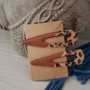 Cheetah/ faux Leather Hair Clips